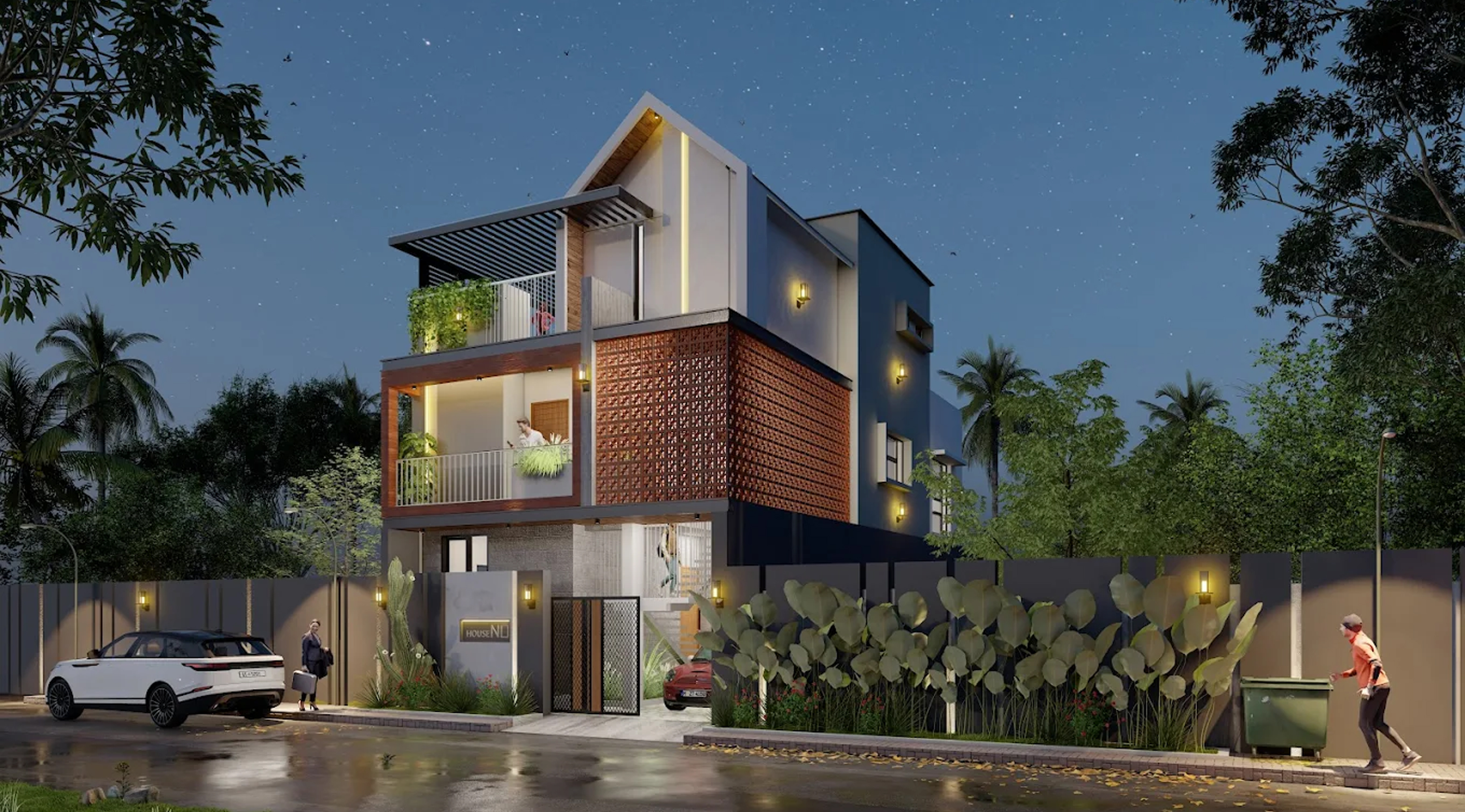 Night view of a contemporary residence by Edify